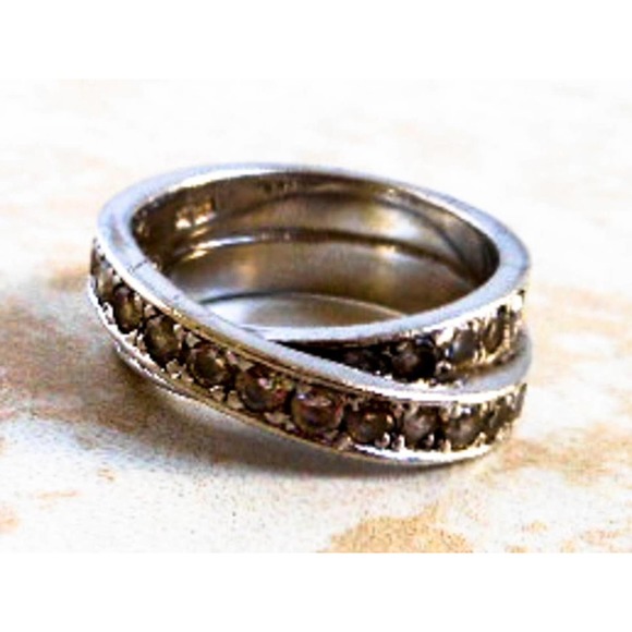 Vintage Sterling Silver Twist Eternity CZ Band Ring , Size 7 - Picture 3 of 9